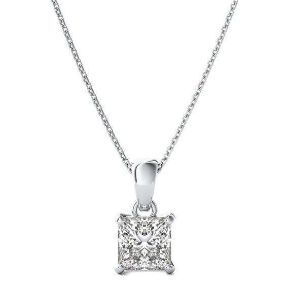 White gold finish princess cut created diamond pendant necklace