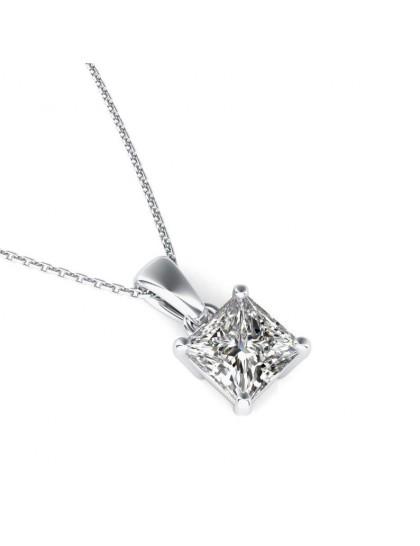 White gold finish princess cut created diamond pendant necklace