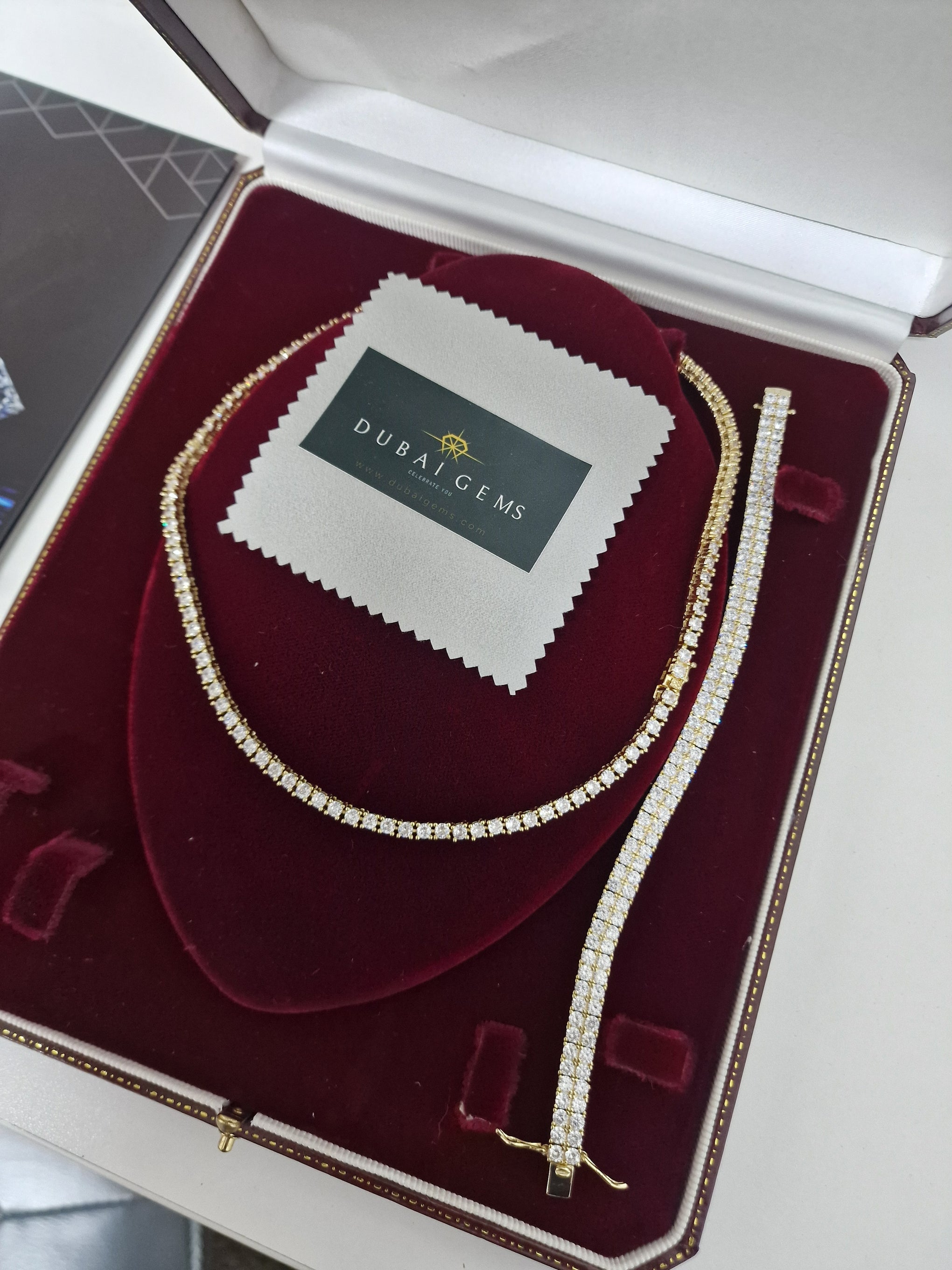 18K Gold Finished Tennis Necklace & Stunning Double Line Row Bracelet – Premium Gift Set