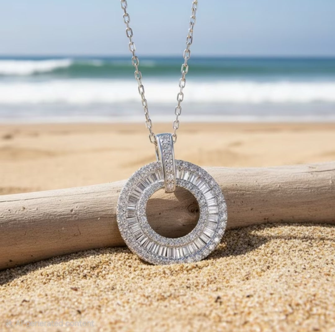 The Kristin Baguette Diamond Circle Pendant