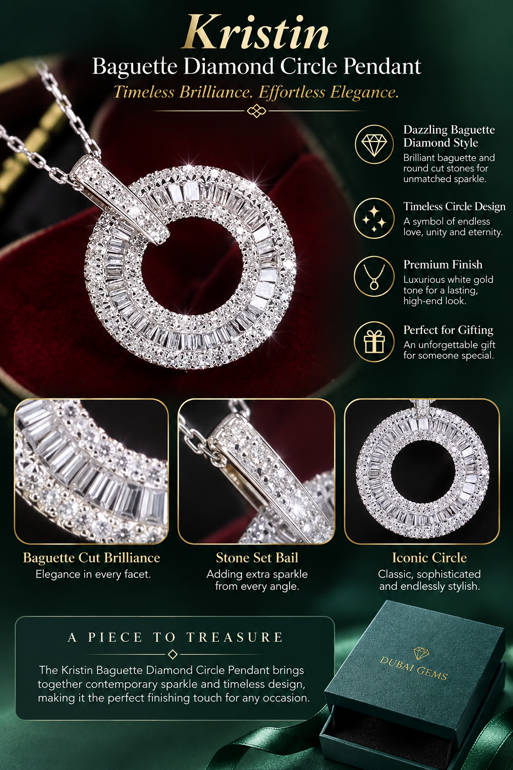 The Kristin Baguette Diamond Circle Pendant
