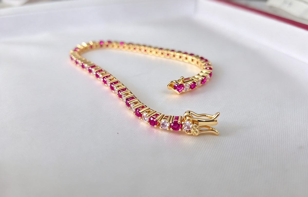 Valentina Pink Tourmaline Pink Created Diamond Tennis Bracelet
