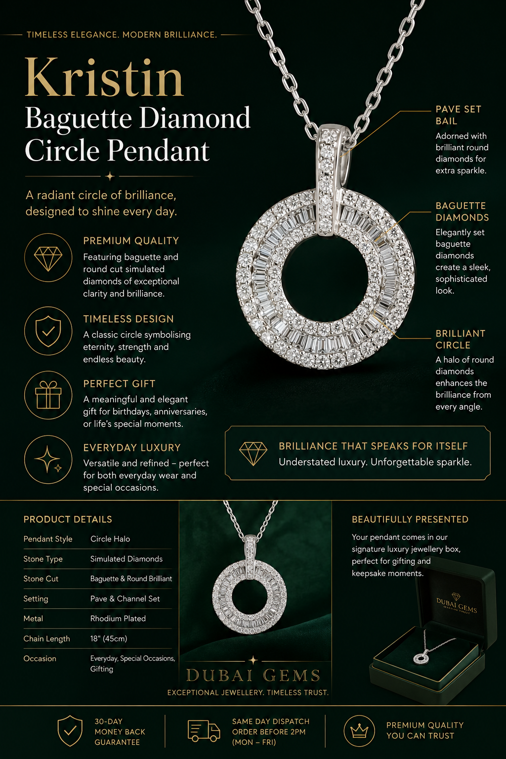 The Kristin Baguette Diamond Circle Pendant