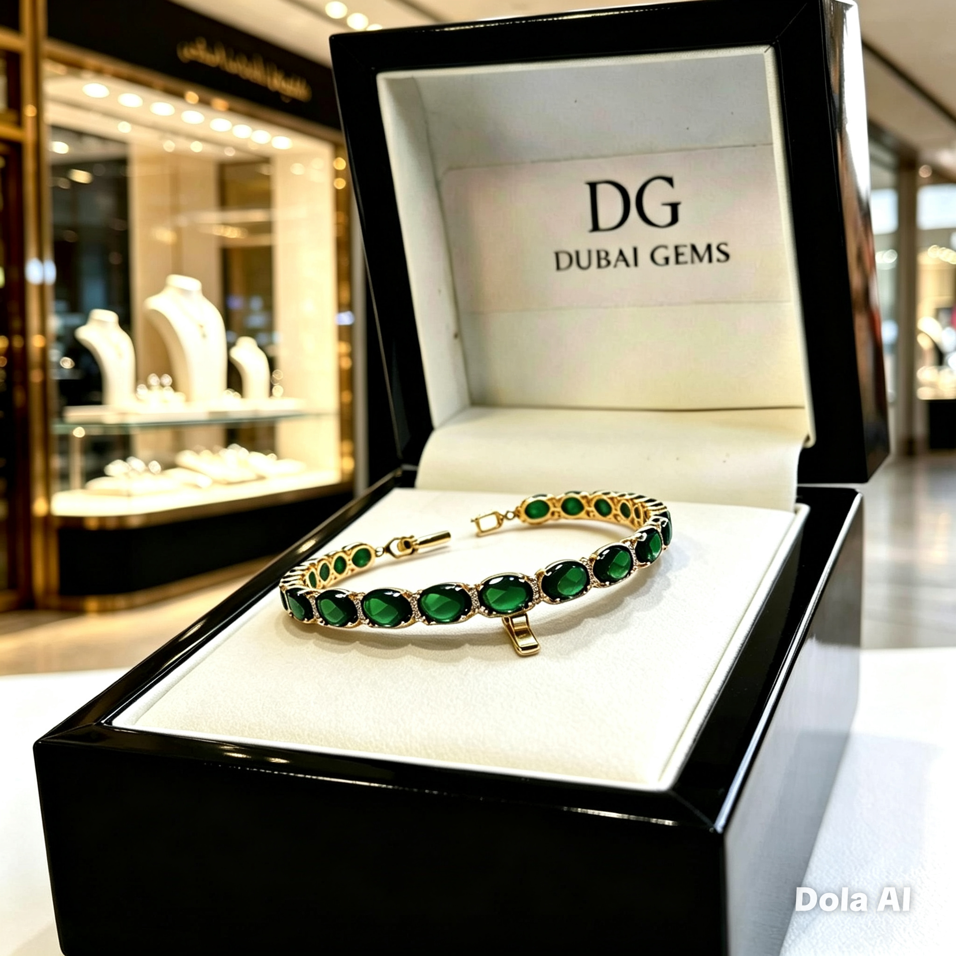 Tennis bracelet Yellow gold finish green emerald and Created Diamond