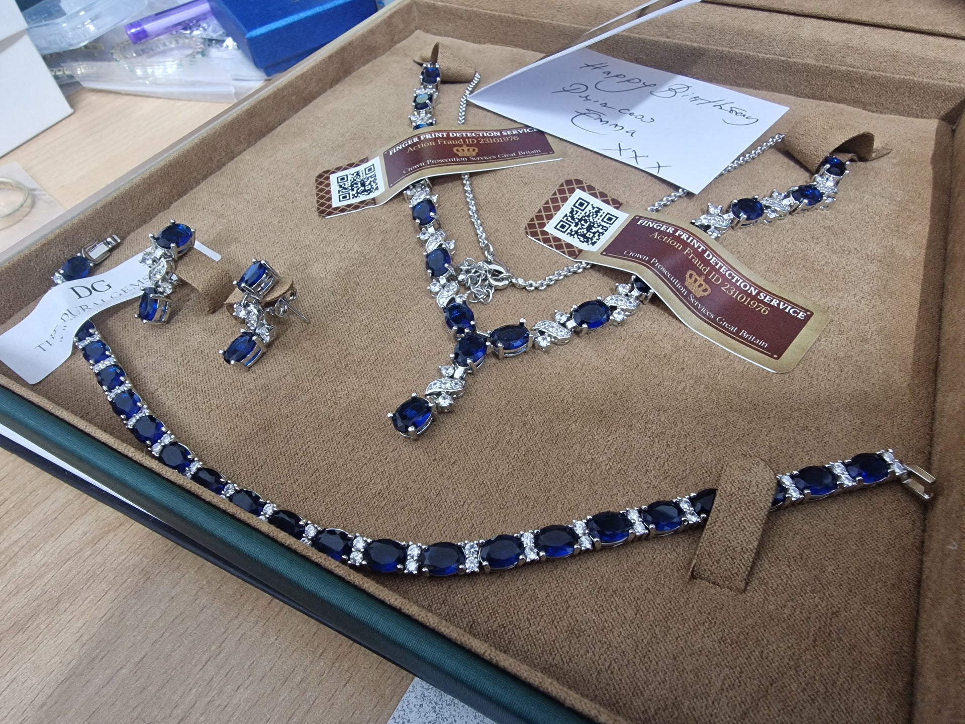 Love and Kisses Deep Blue Sapphire Jewellery Set | Necklace | Bracelet | Earrings