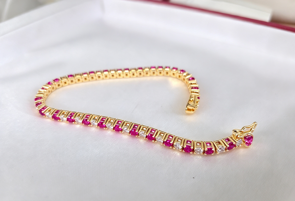 Valentina Pink Tourmaline Pink Created Diamond Tennis Bracelet