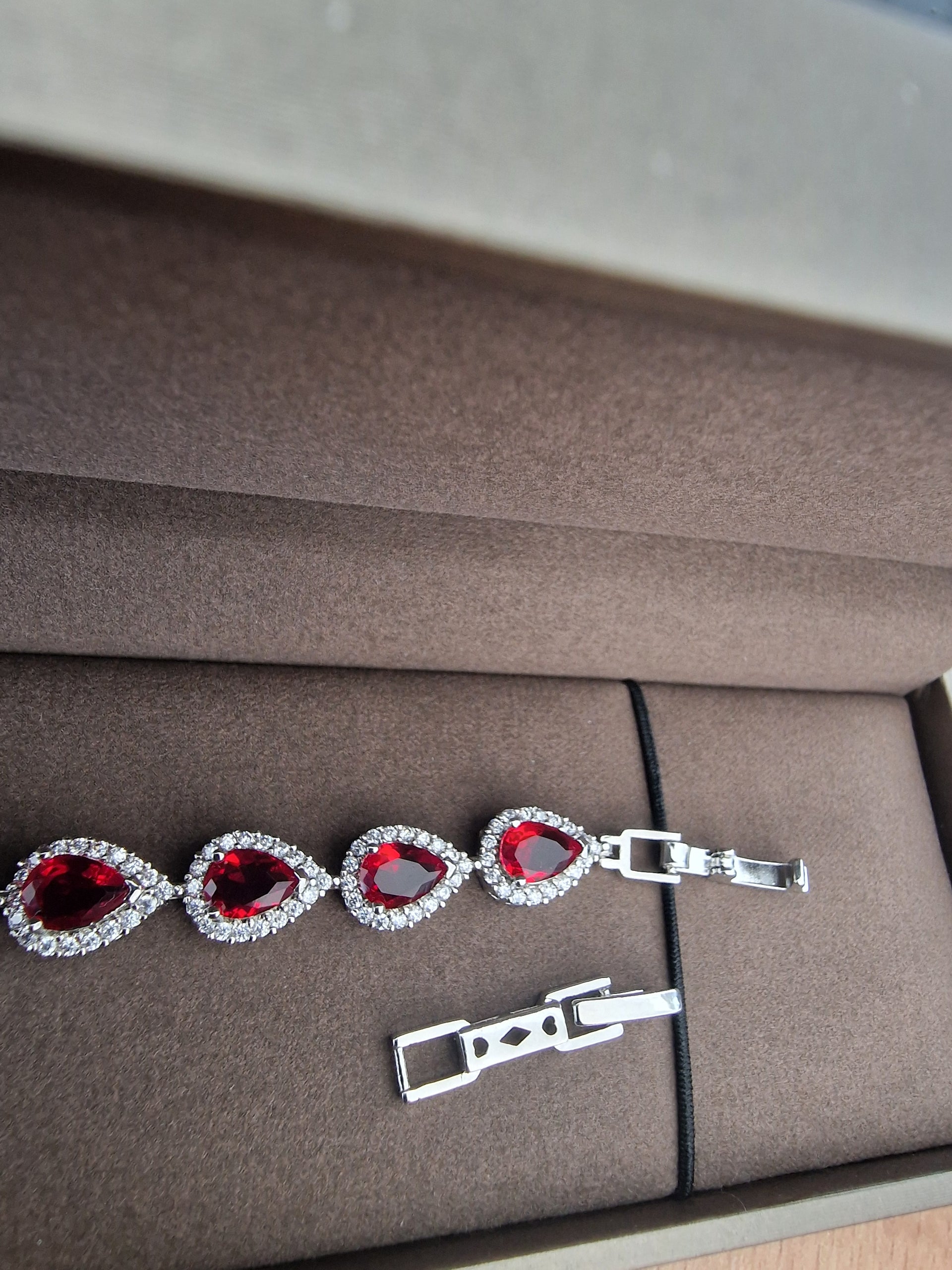White gold finished Tennis bracelet regal ruby pearcut limited edition