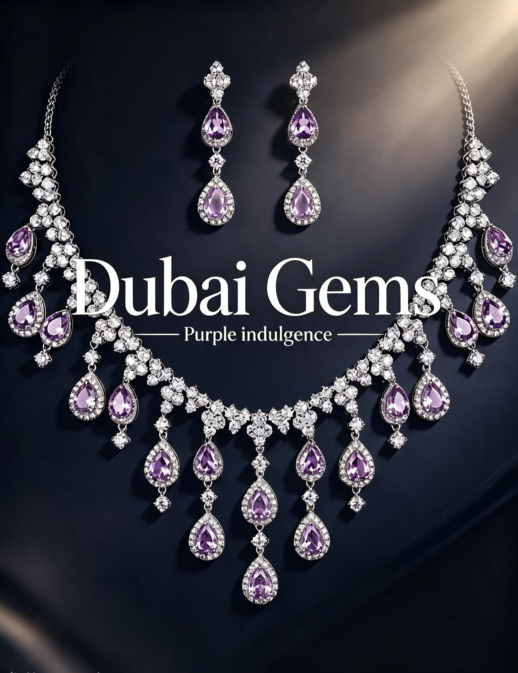 Dubai Waterfall Amethyst Necklace Earrings Set Purple Statement Jewellery
