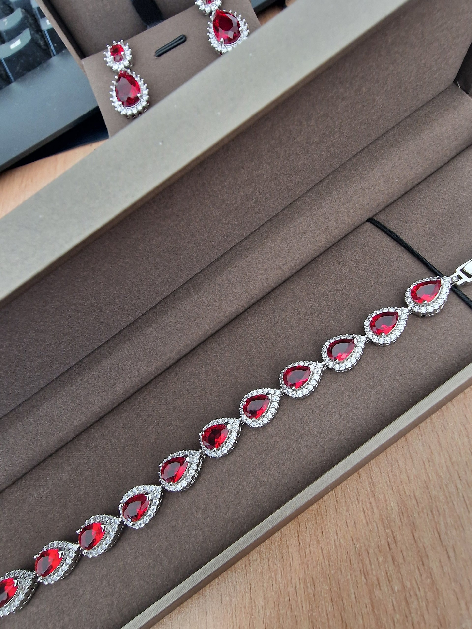 White gold finished Tennis bracelet regal ruby pearcut limited edition