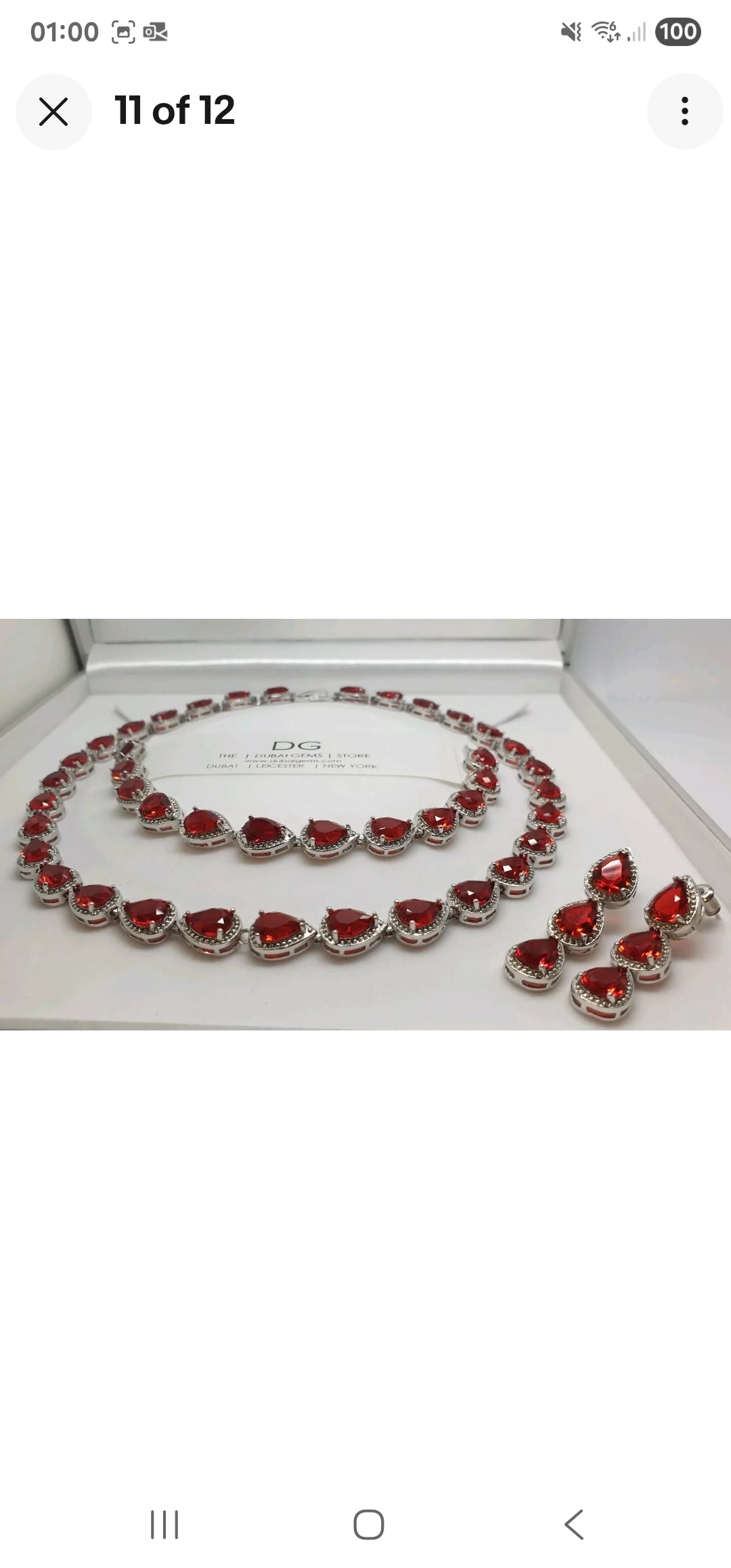 White Gold Finish Red Ruby & Created Diamond Pear-Cut Set