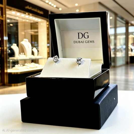 White Gold Finished Round Cut Created Diamond Stud Earrings Gift Box Included
