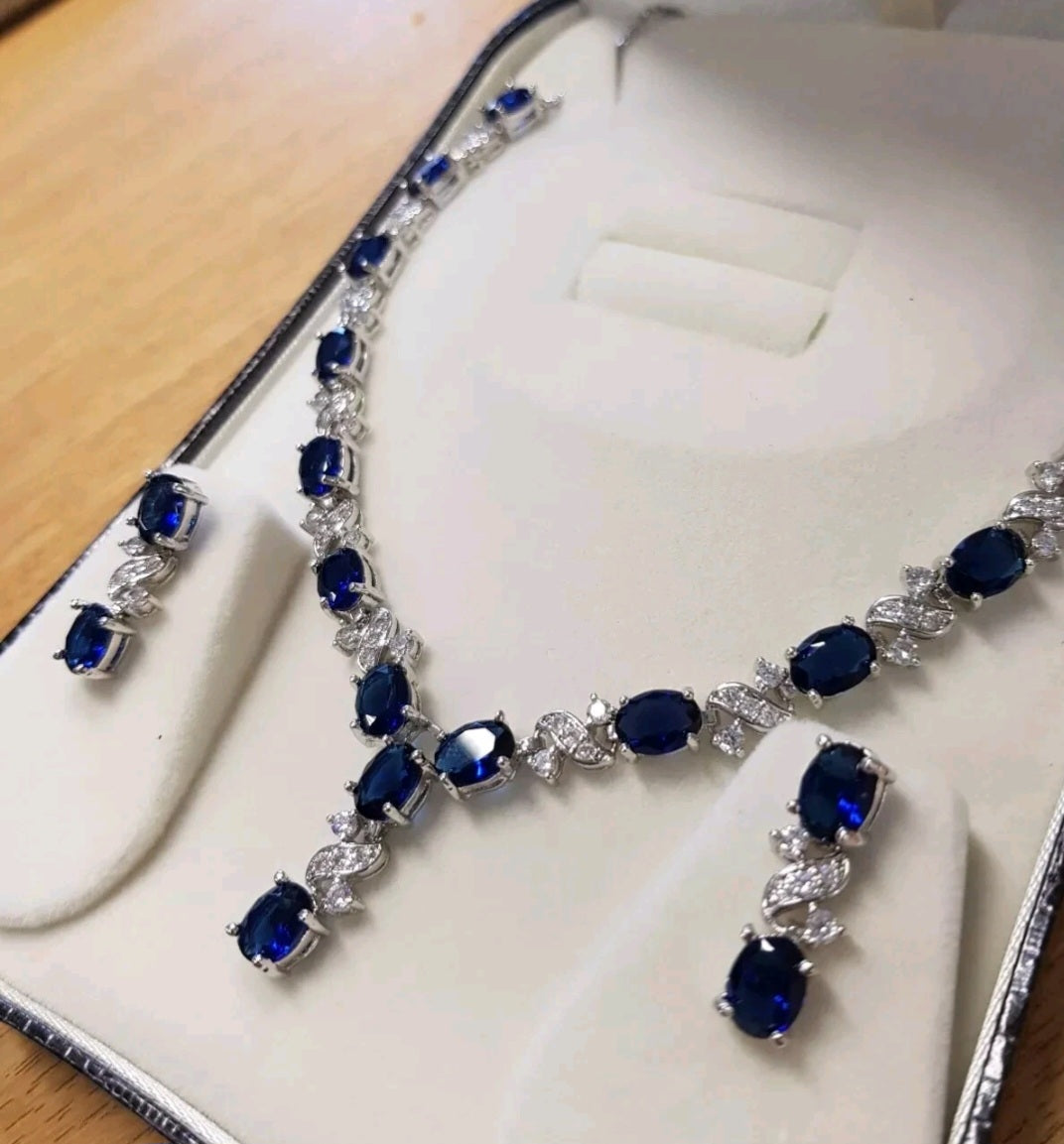 Love and Kisses Deep Blue Sapphire Jewellery Set | Necklace | Bracelet | Earrings