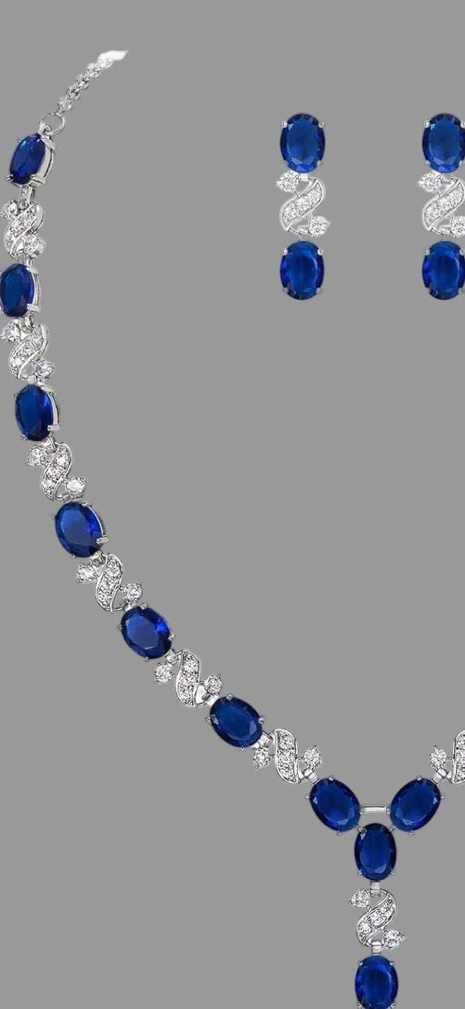 Love and Kisses reminiscence set Deep Blue Sapphire Jewellery Set Necklace Bracelet Earrings