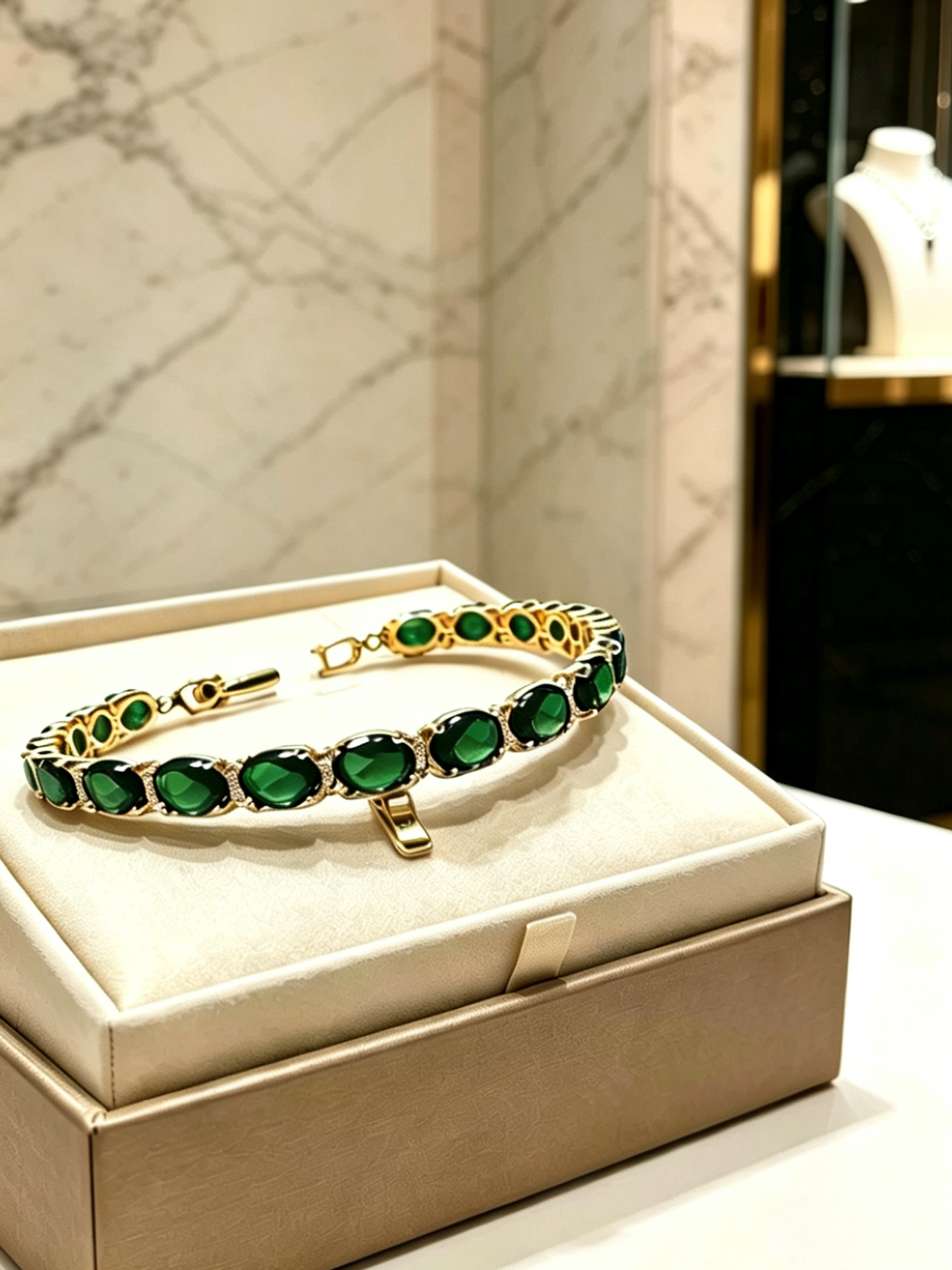 Emerald green Tennis bracelet Yellow gold finish Created Diamond oval glamour
