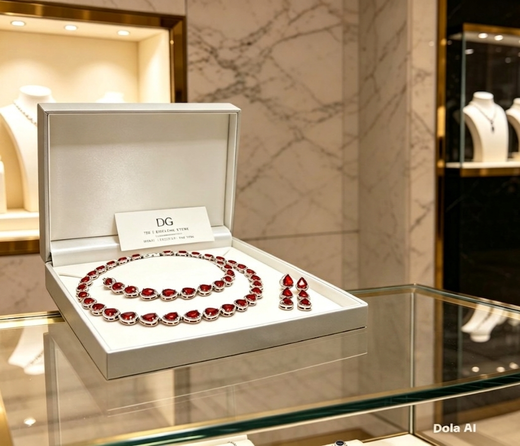 Red Ruby Tennis Necklace pearcut Created Diamond full Jewellery Set