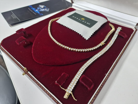 18K Gold Finished Tennis Necklace & Stunning Double Line Row Bracelet – Premium Gift Set