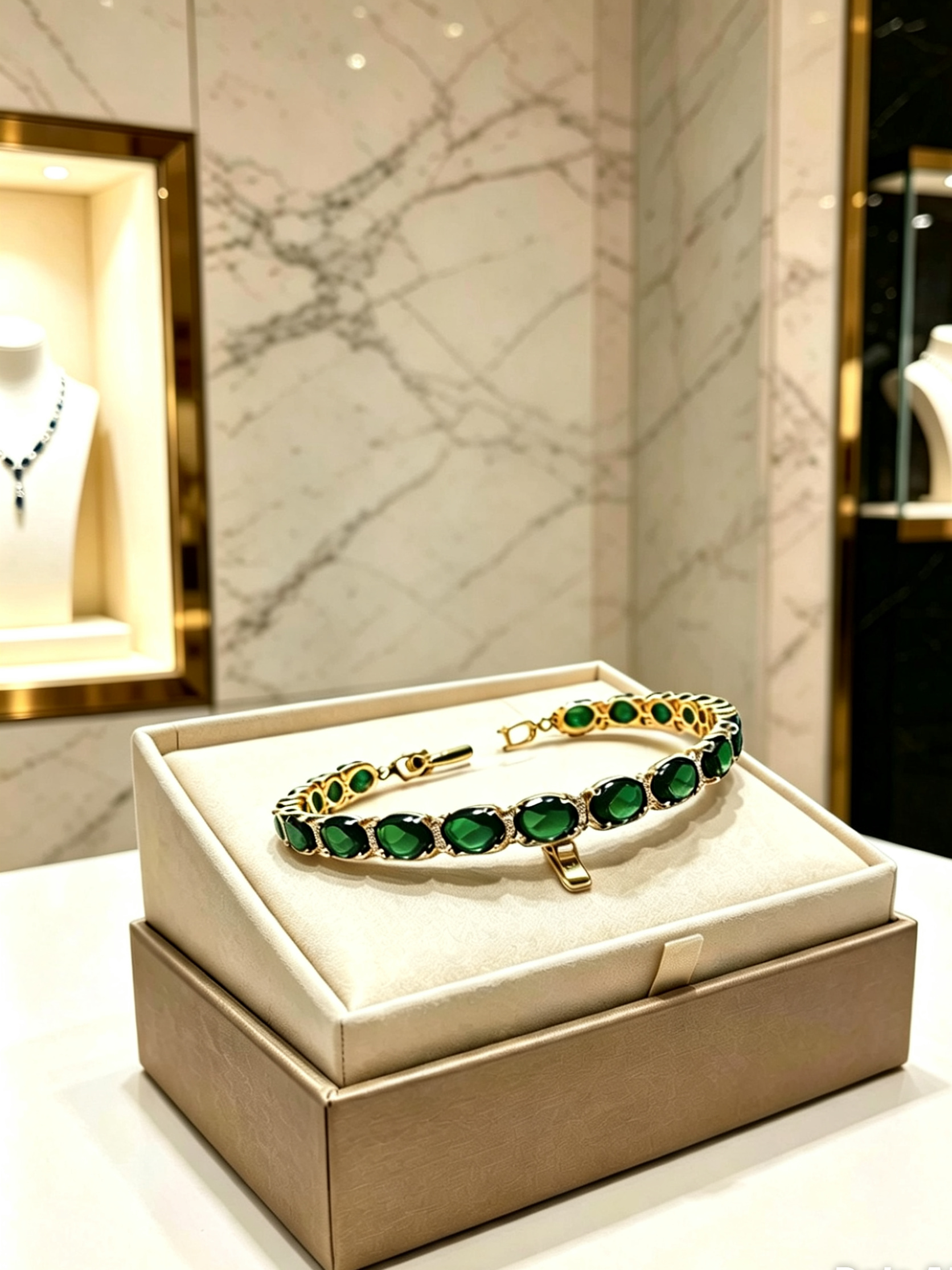 Emerald green Tennis bracelet Yellow gold finish Created Diamond oval glamour