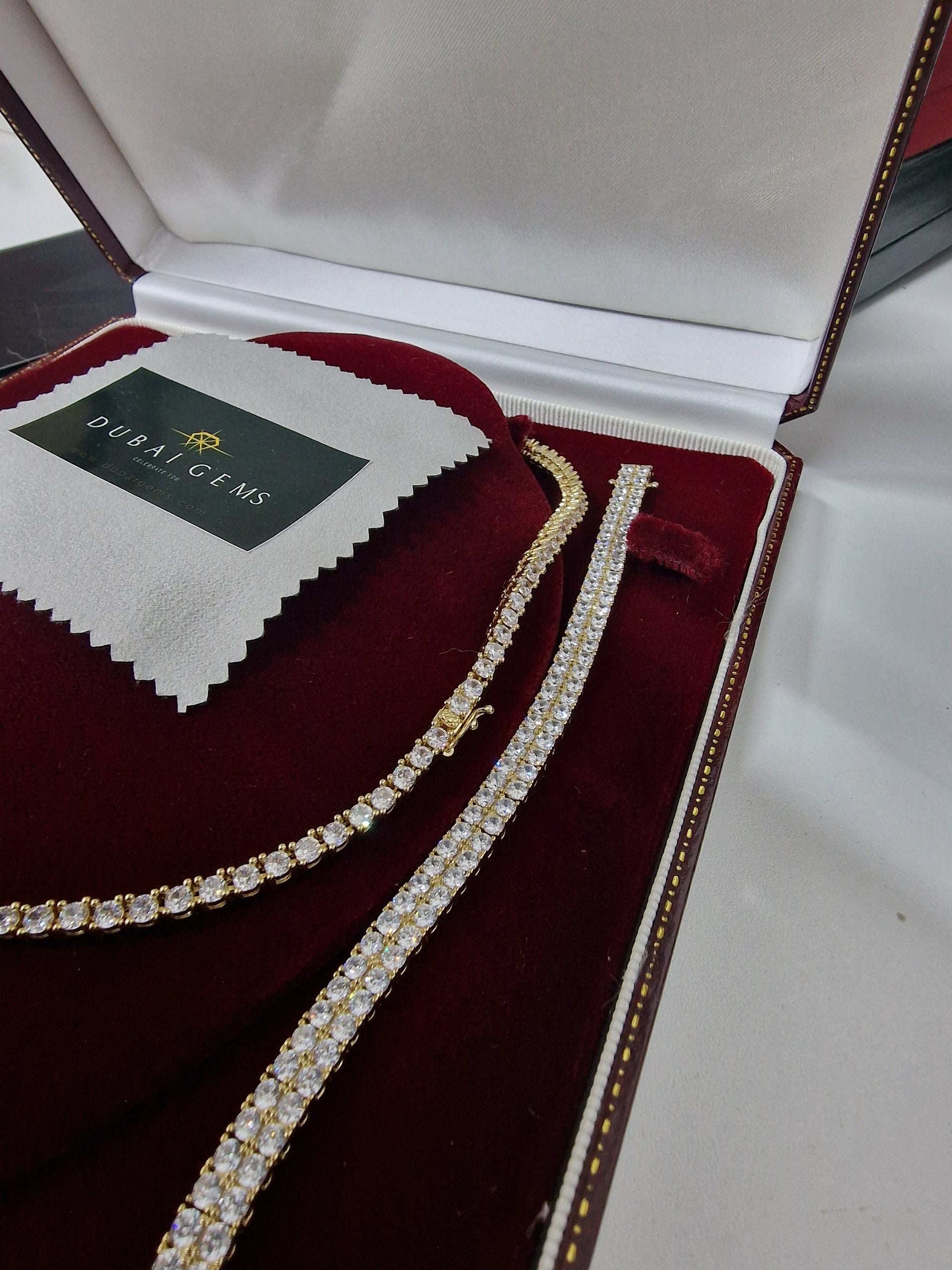 18K Gold Finished Tennis Necklace & Stunning Double Line Row Bracelet – Premium Gift Set