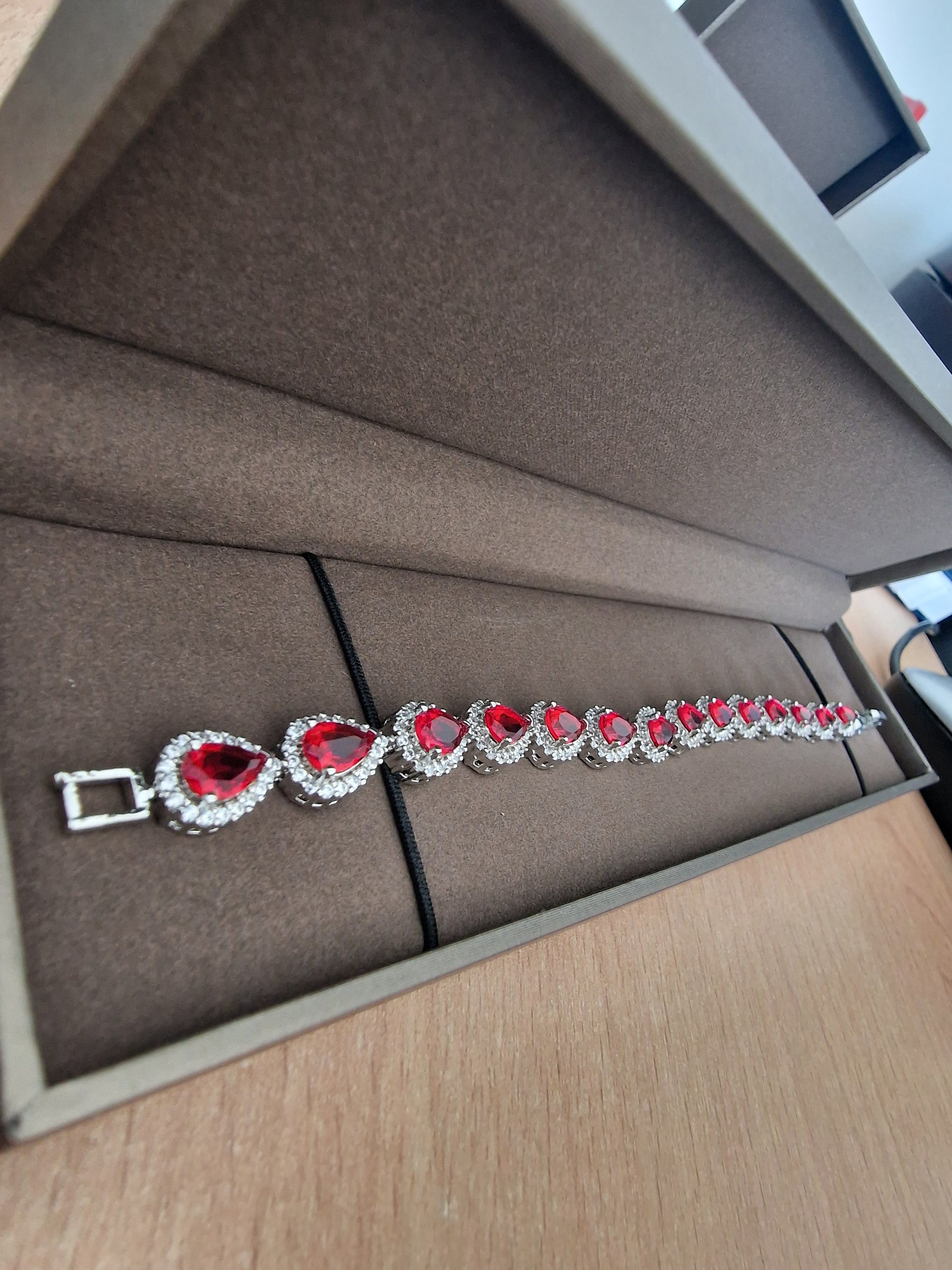 White gold finished Tennis bracelet regal ruby pearcut limited edition