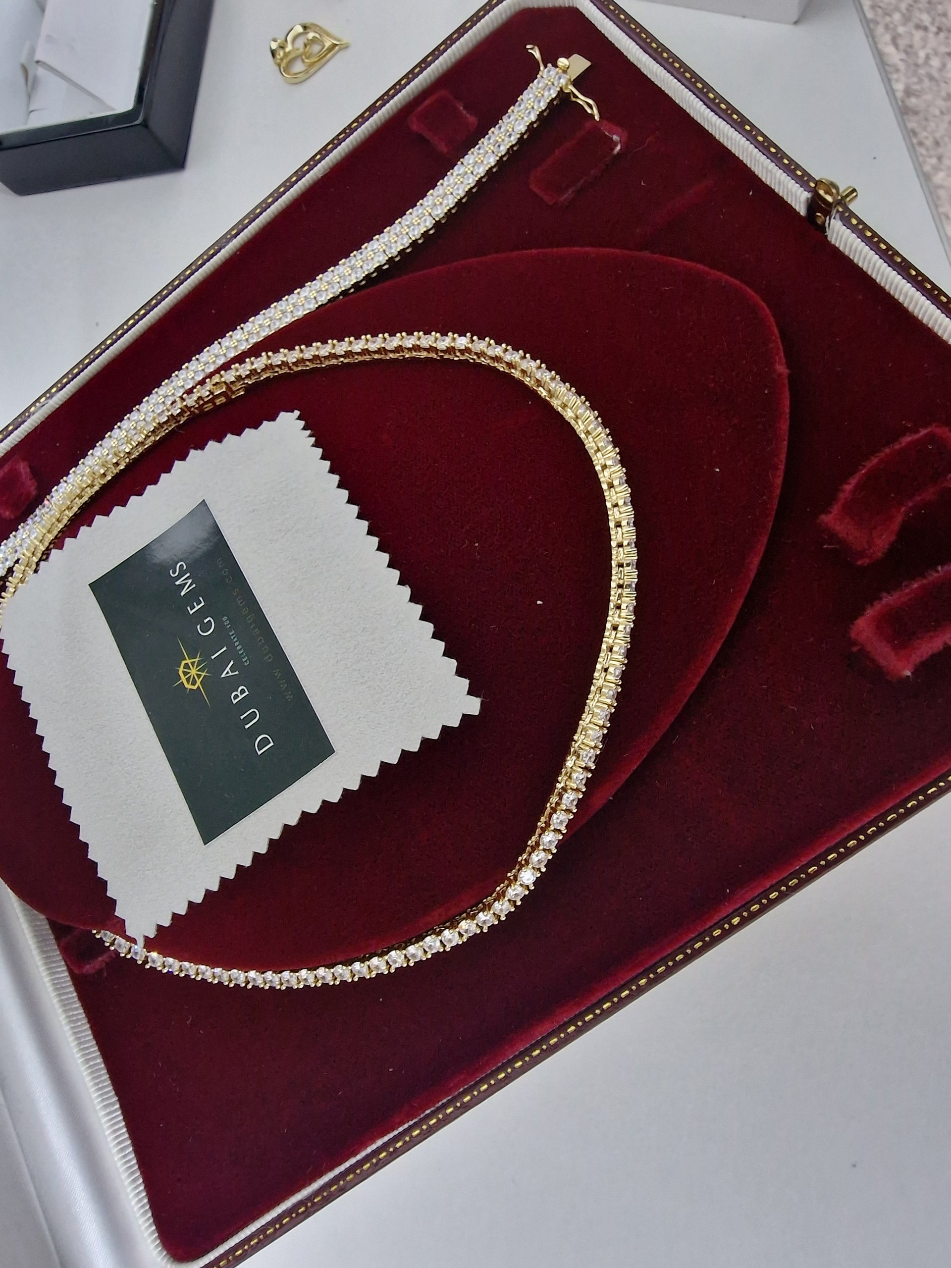 18K Gold Finished Tennis Necklace & Stunning Double Line Row Bracelet – Premium Gift Set