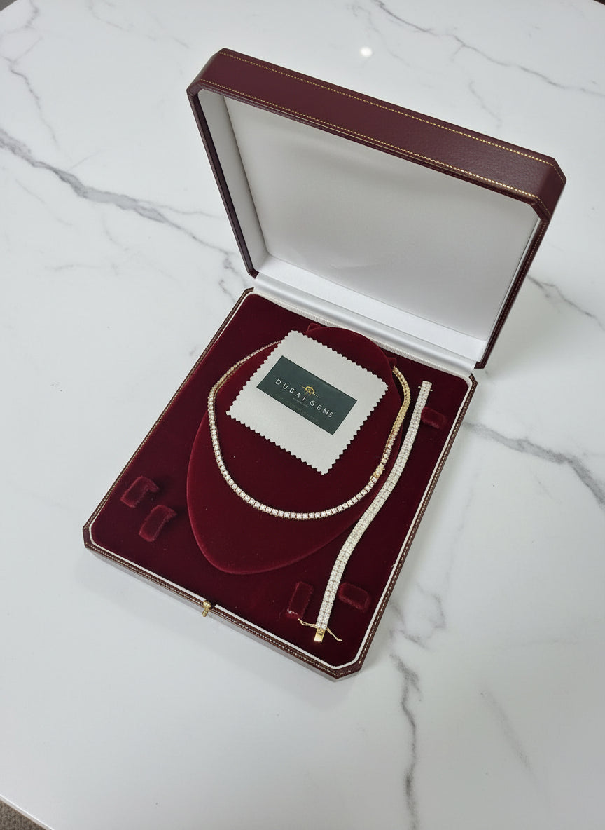 18K Gold Finished Tennis Necklace & Stunning Double Line Row Bracelet – Premium Gift Set