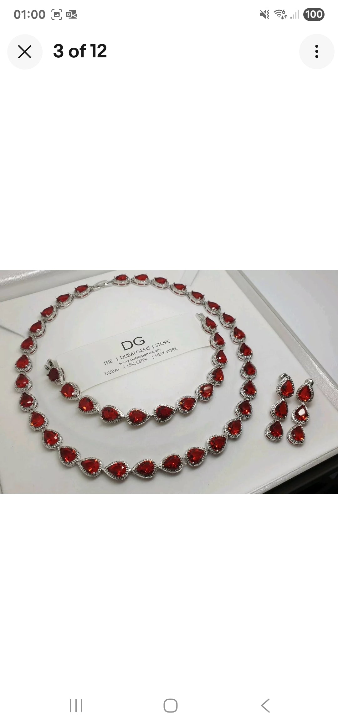 White Gold Finish Red Ruby & Created Diamond Pear-Cut Set