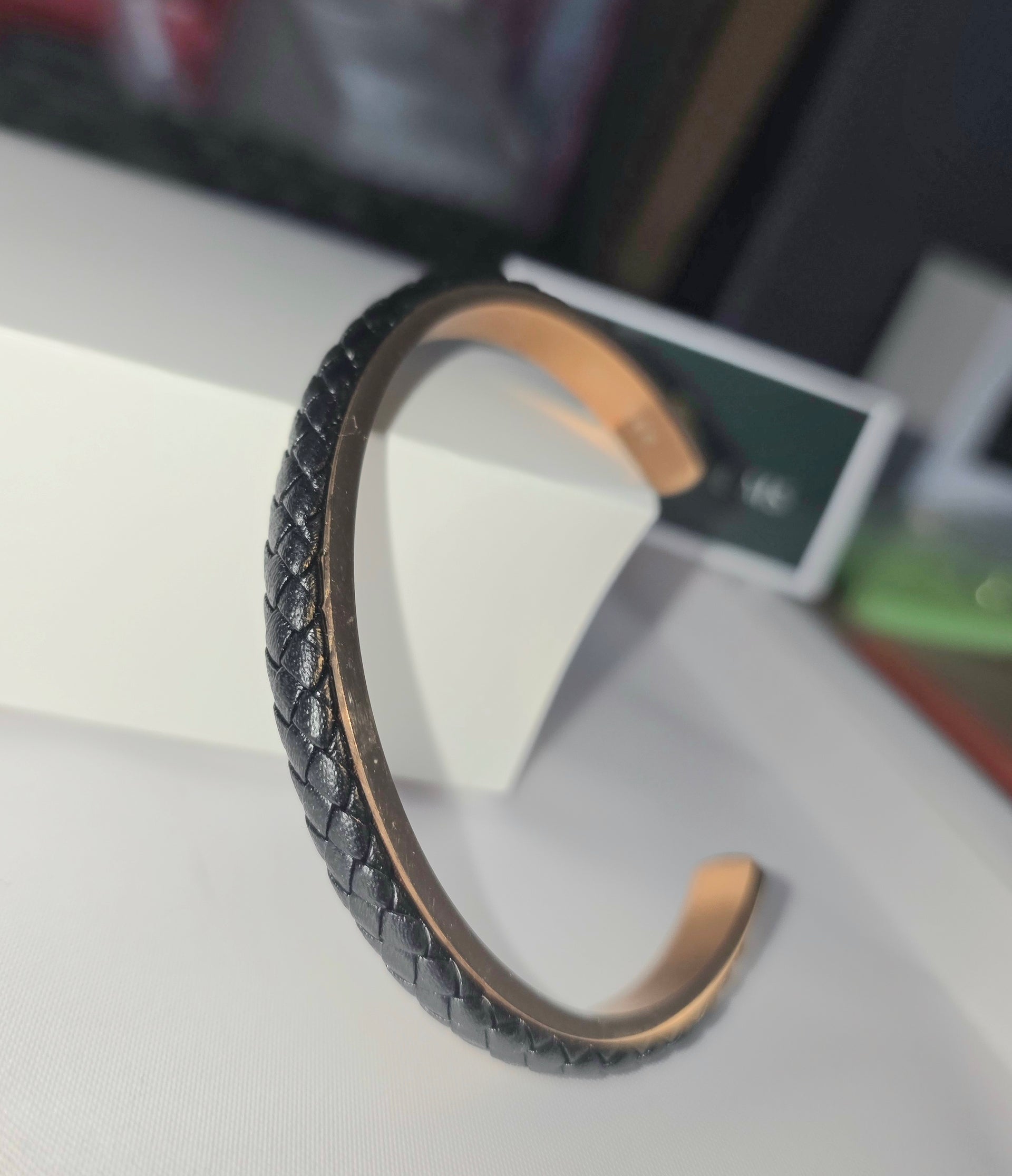 Limited Edition Rose Gold Braided Black Leather Cuff Montreal Bracelet