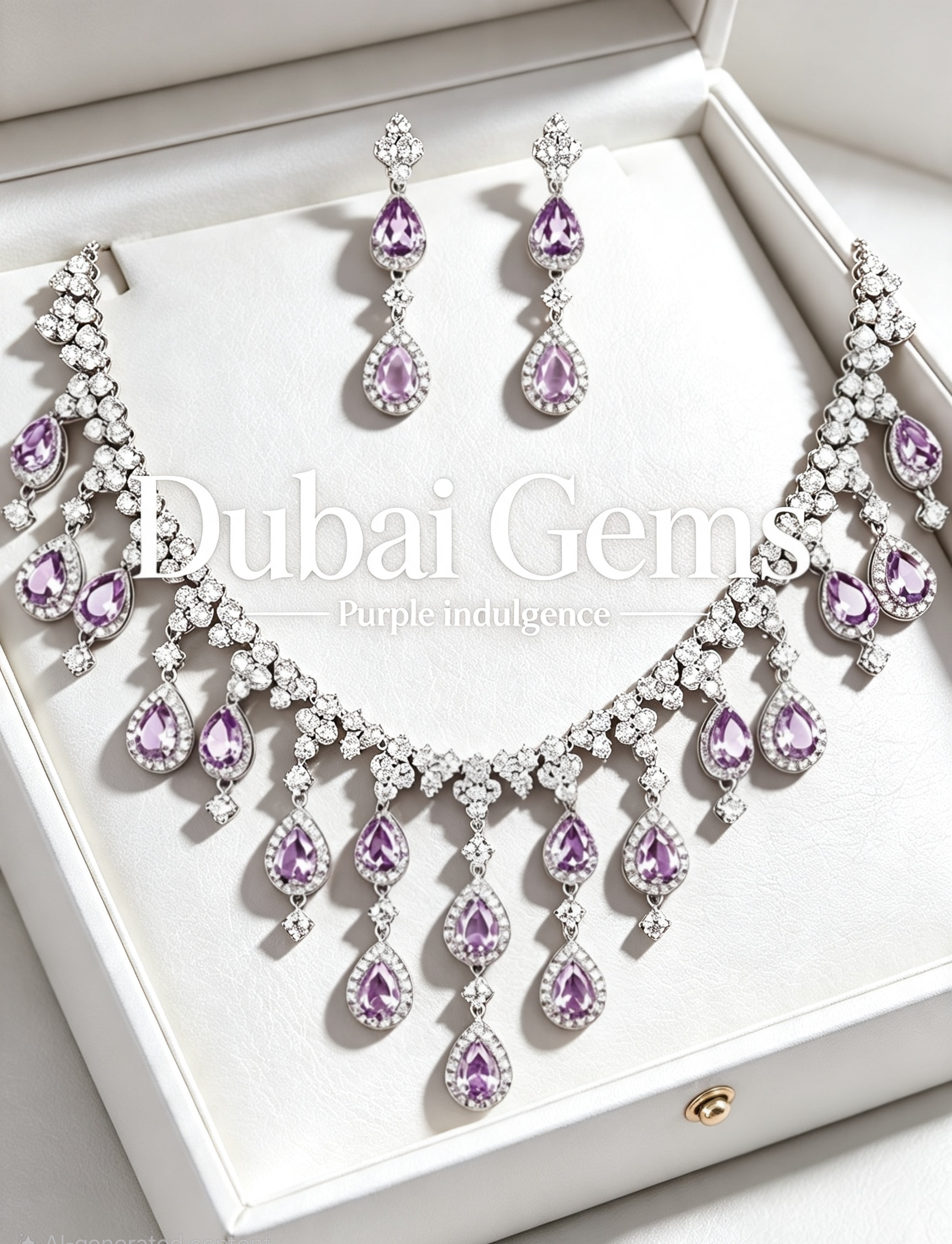Dubai Waterfall Amethyst Necklace Earrings Set Purple Statement Jewellery