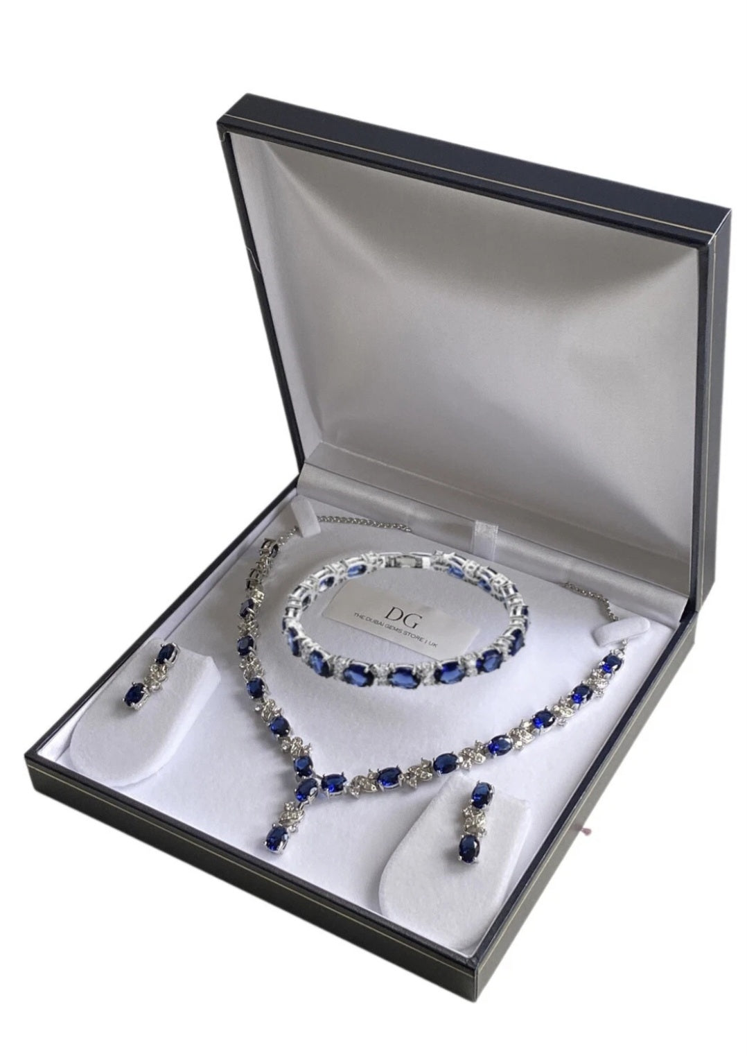 Love and Kisses Deep Blue Sapphire Jewellery Set | Necklace | Bracelet | Earrings