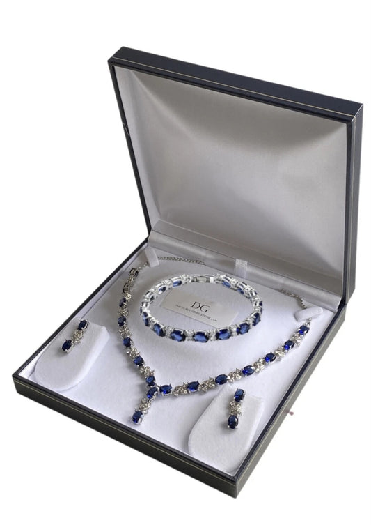 Love and Kisses Deep Blue Sapphire Jewellery Set | Necklace | Bracelet | Earrings