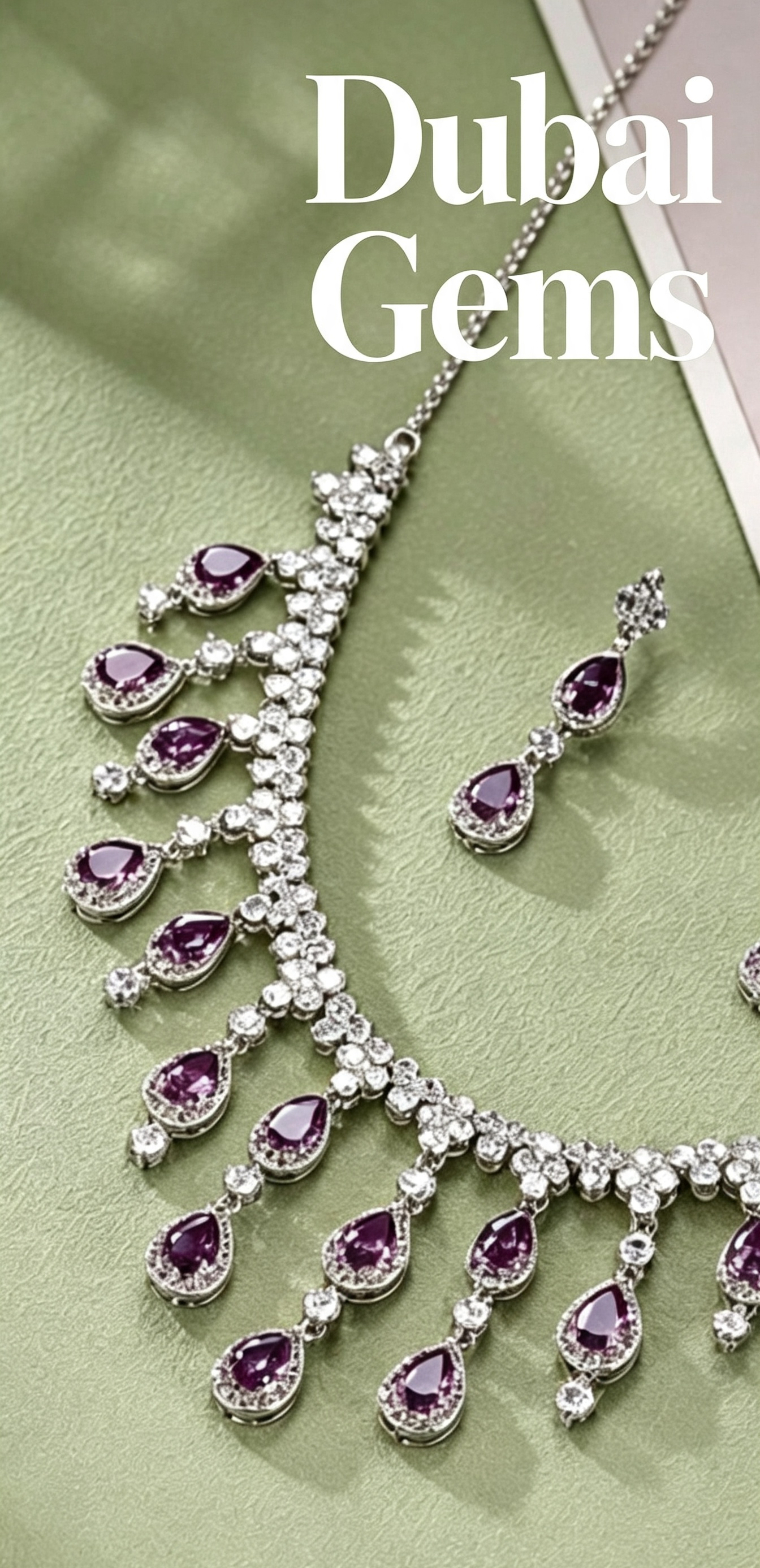 Dubai Waterfall Amethyst Necklace Earrings Set Purple Statement Jewellery