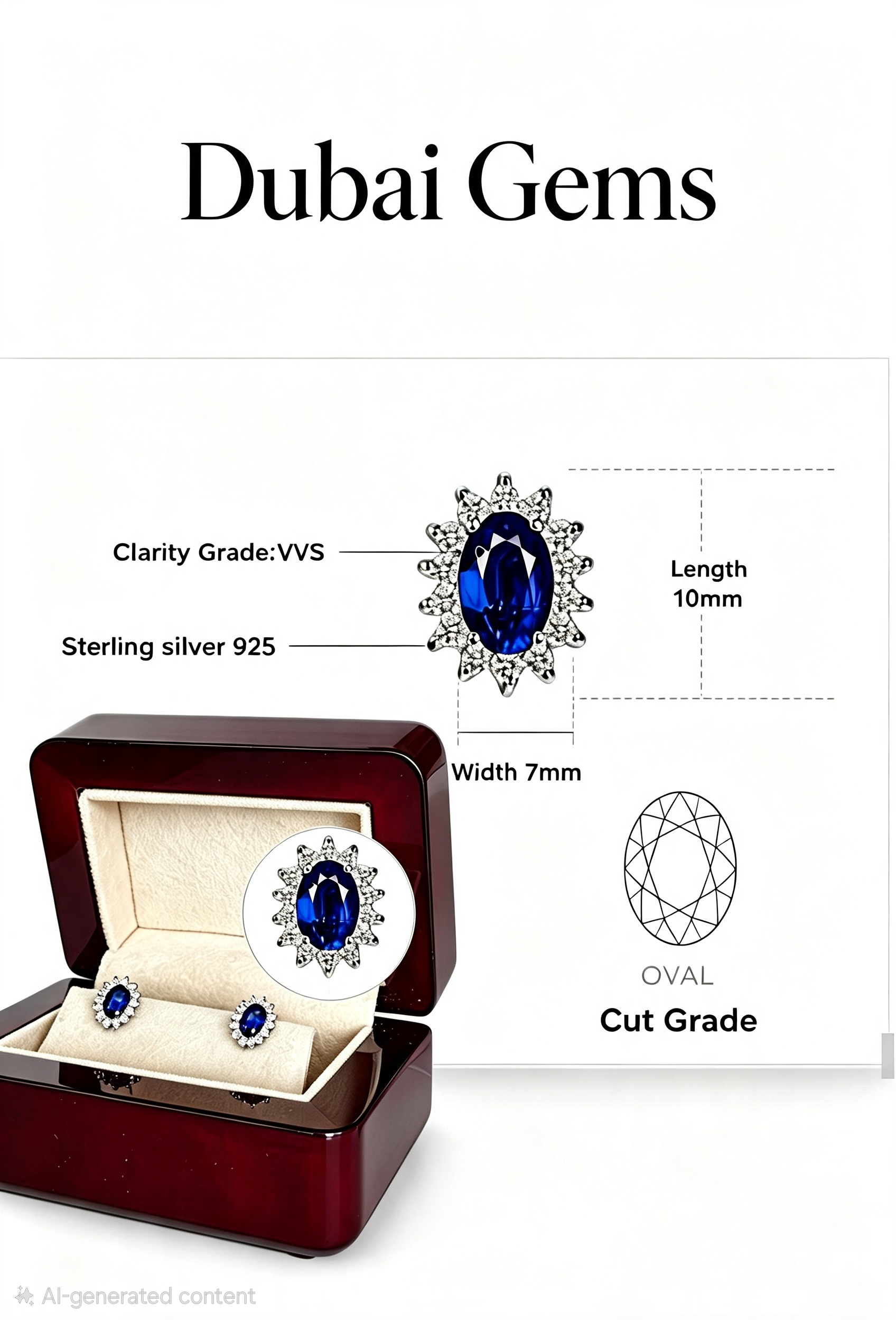 Royal Blue Sapphire Princess Diana Created Diamond Stud Earrings Gift Box Included