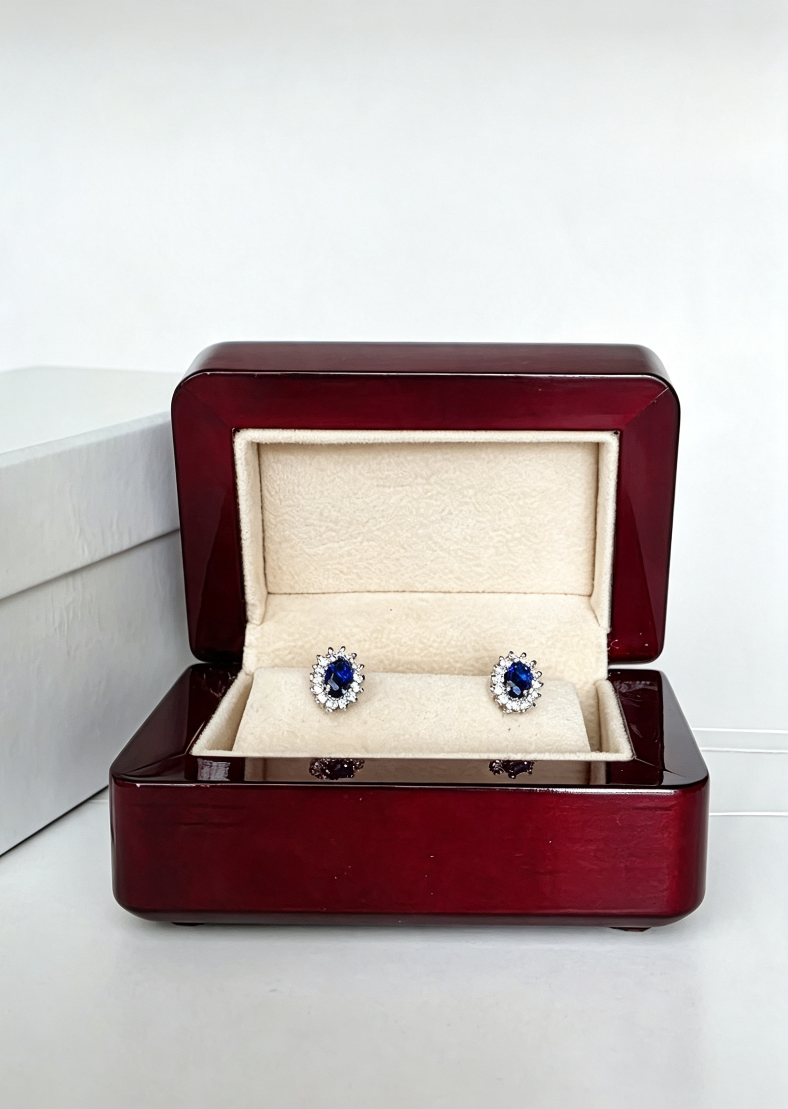 Royal Blue Sapphire Princess Diana Created Diamond Stud Earrings Gift Box Included