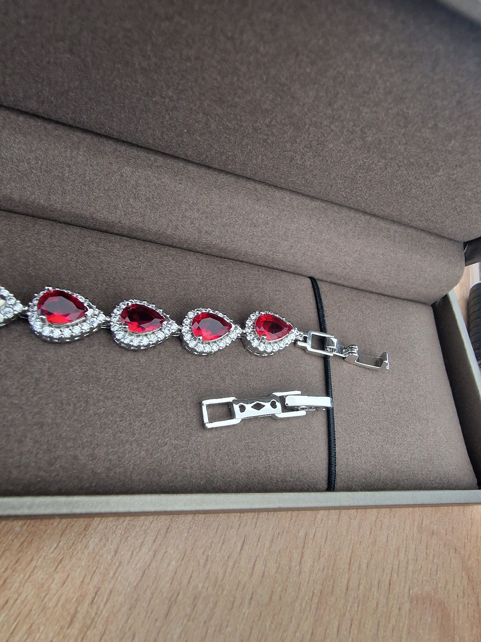 White gold finished Tennis bracelet regal ruby pearcut limited edition
