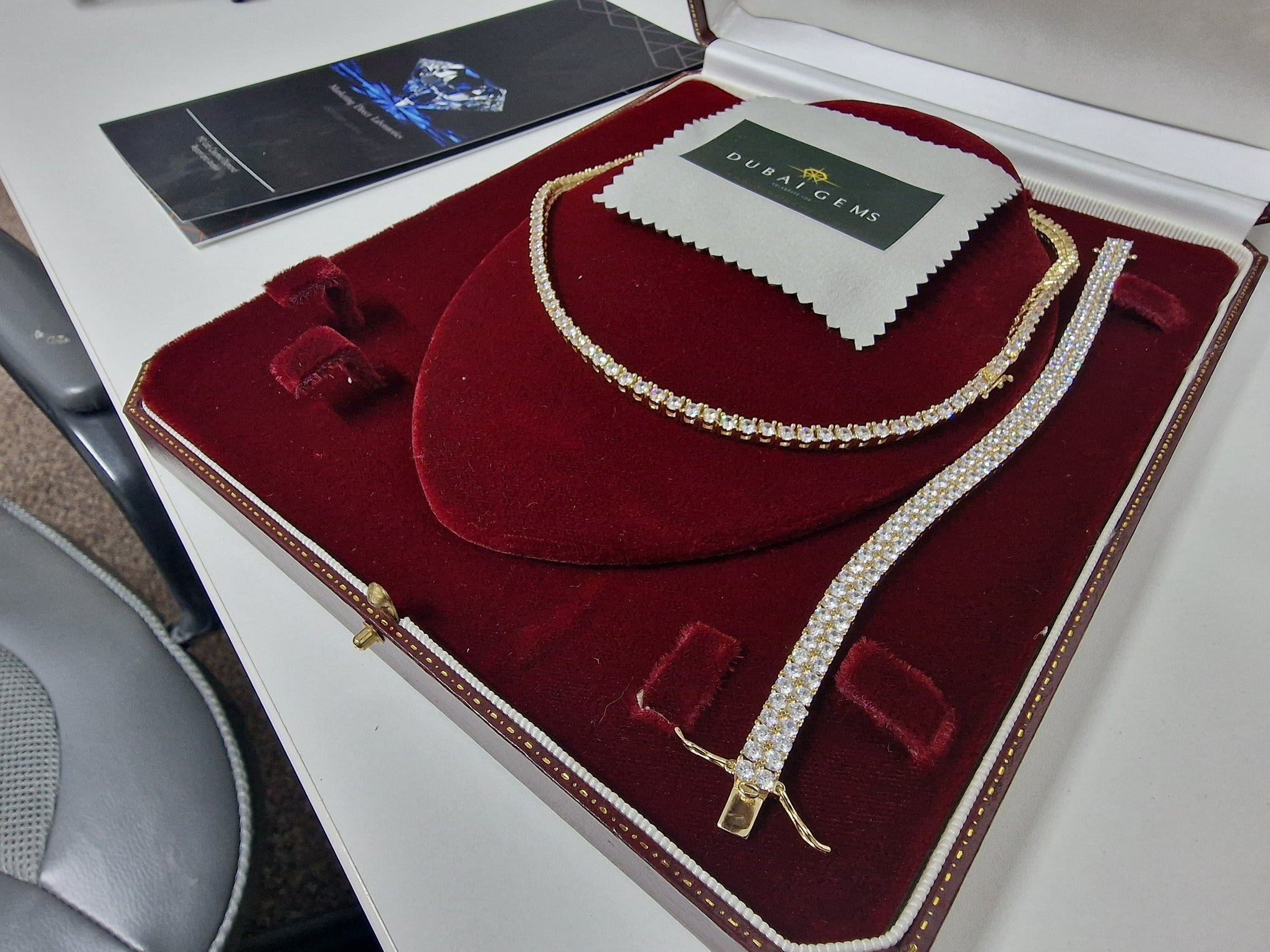 18K Gold Finished Tennis Necklace & Stunning Double Line Row Bracelet – Premium Gift Set