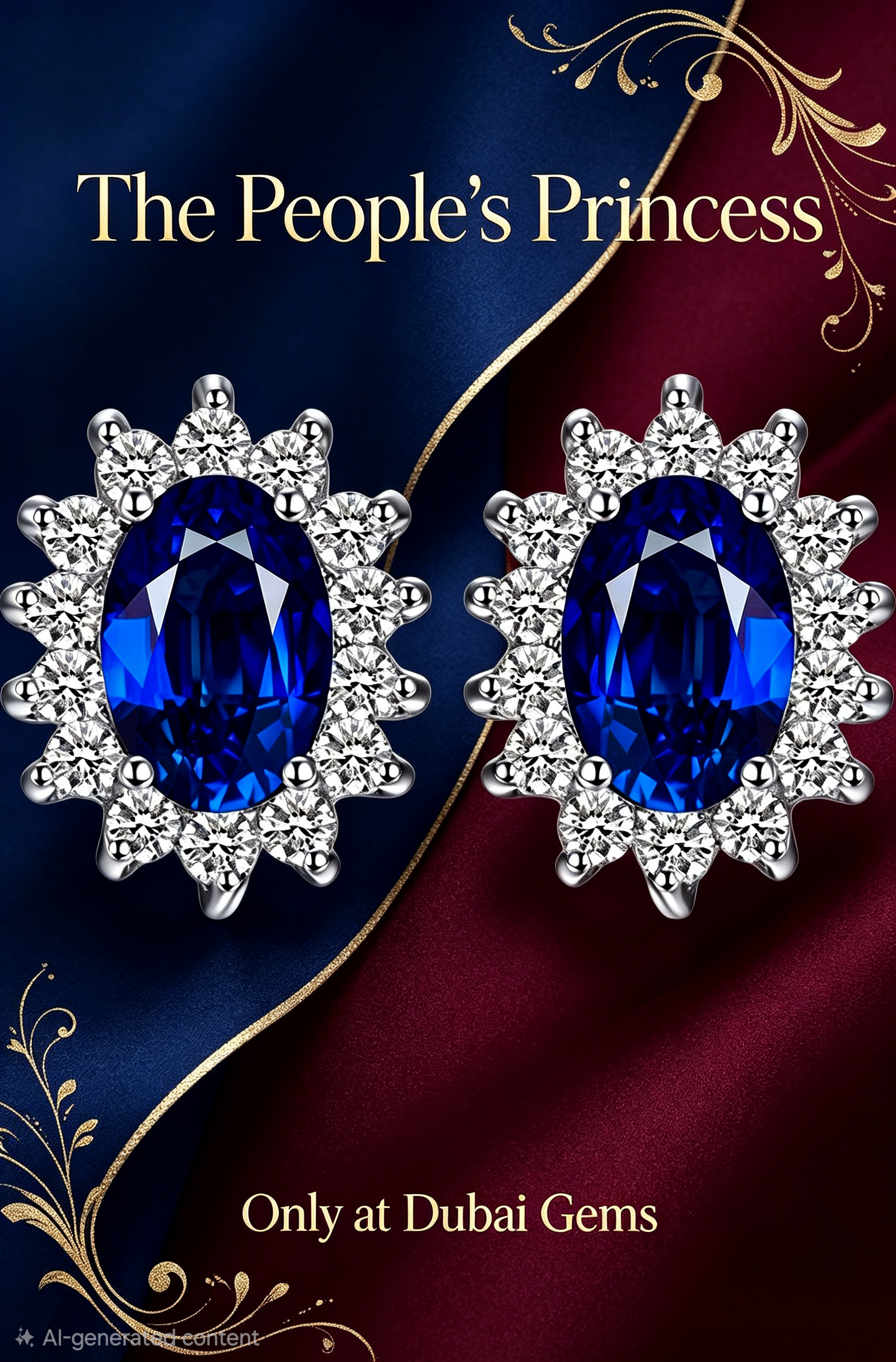 Royal Blue Sapphire Princess Diana Created Diamond Stud Earrings Gift Box Included