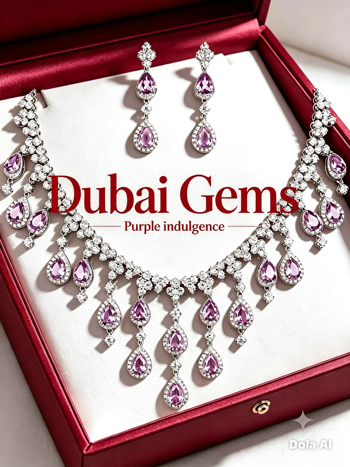 Dubai Waterfall Amethyst Necklace Earrings Set Purple Statement Jewellery