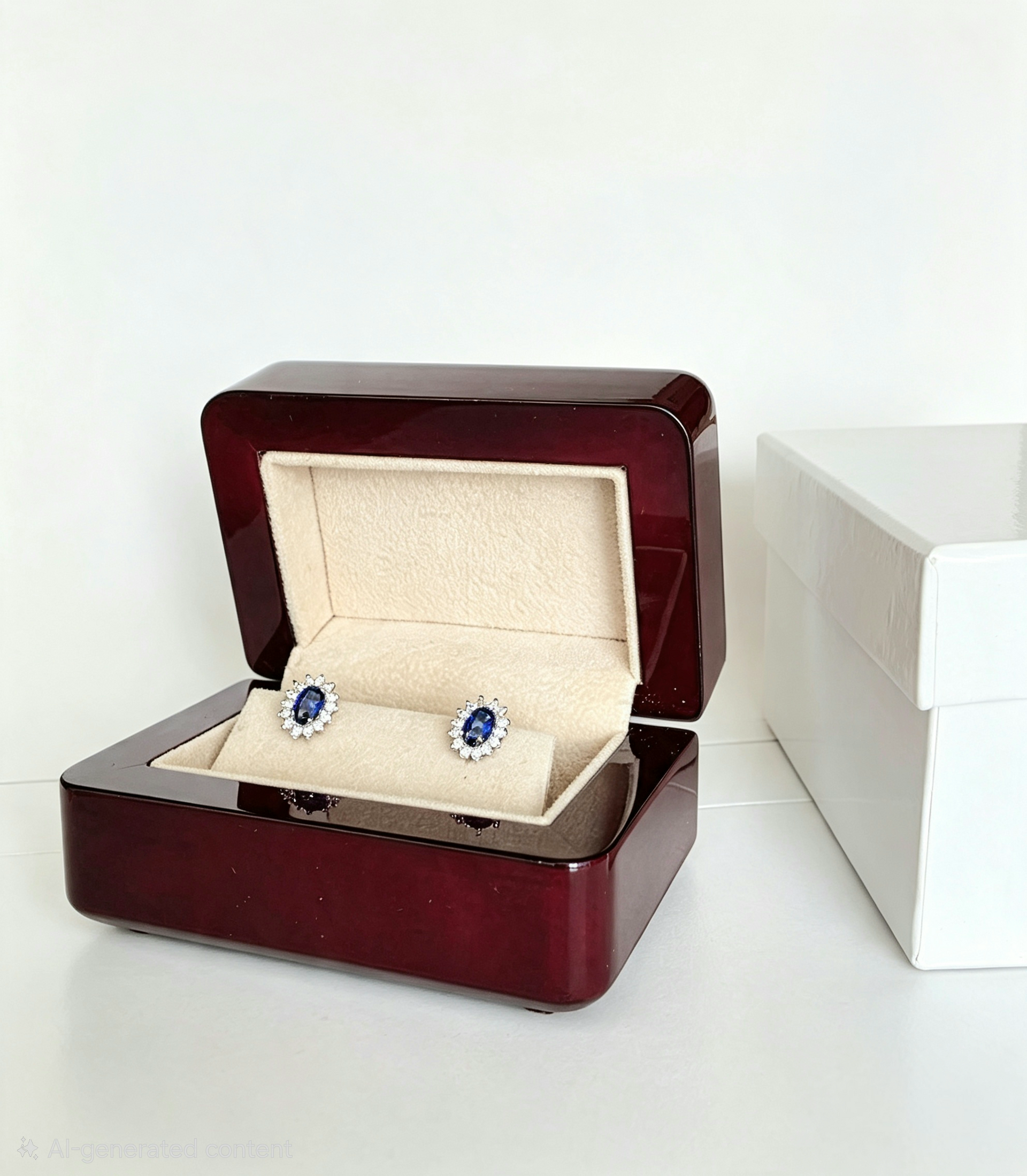 Royal Blue Sapphire Princess Diana Created Diamond Stud Earrings Gift Box Included