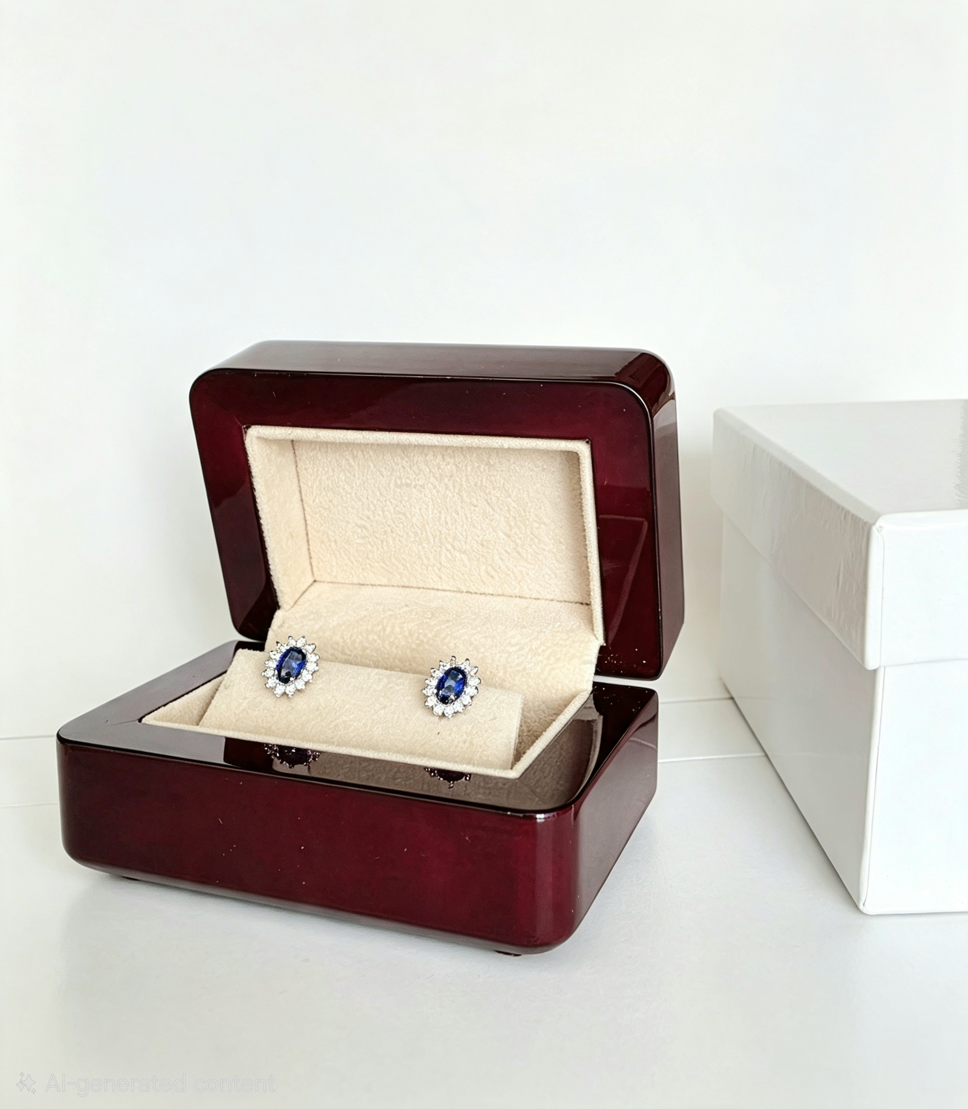Royal Blue Sapphire Princess Diana Created Diamond Stud Earrings Gift Box Included