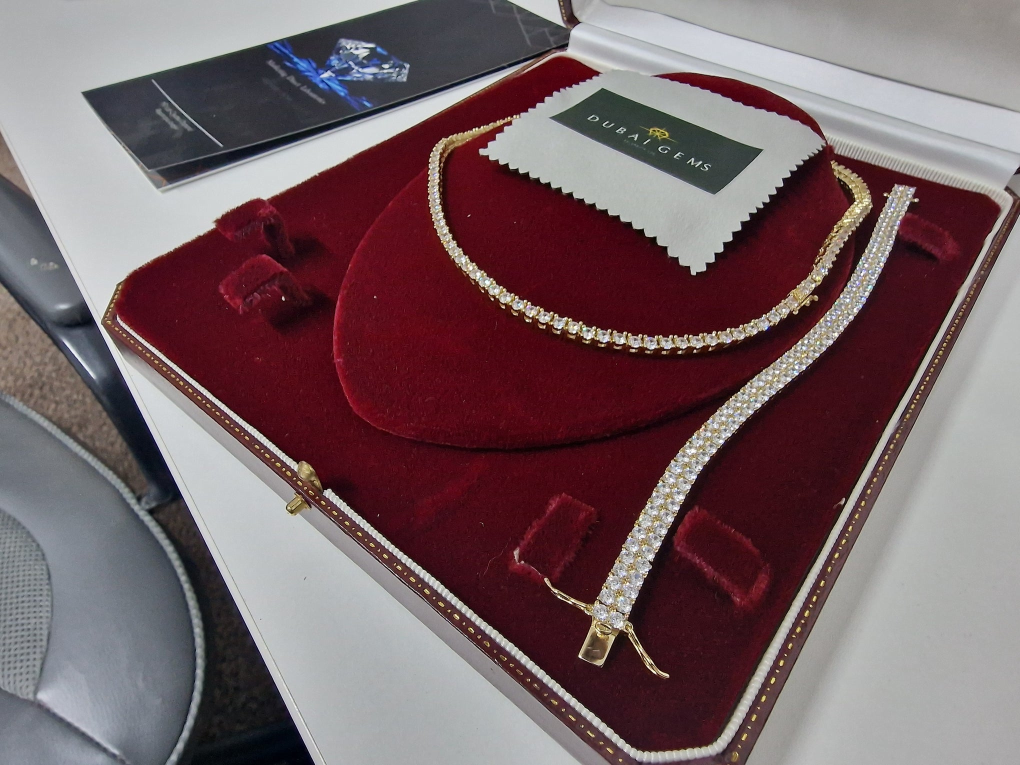 18K Gold Finished Tennis Necklace & Stunning Double Line Row Bracelet – Premium Gift Set