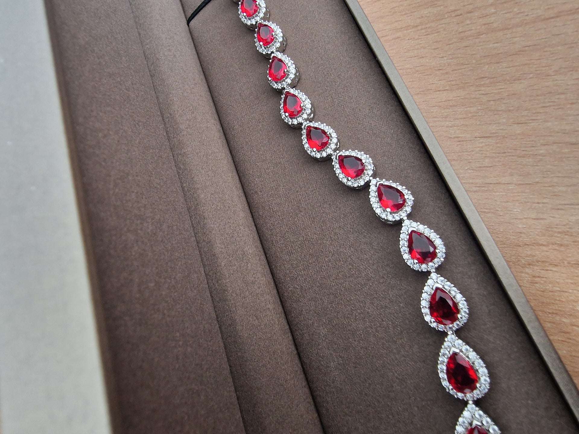White gold finished Tennis bracelet regal ruby pearcut limited edition