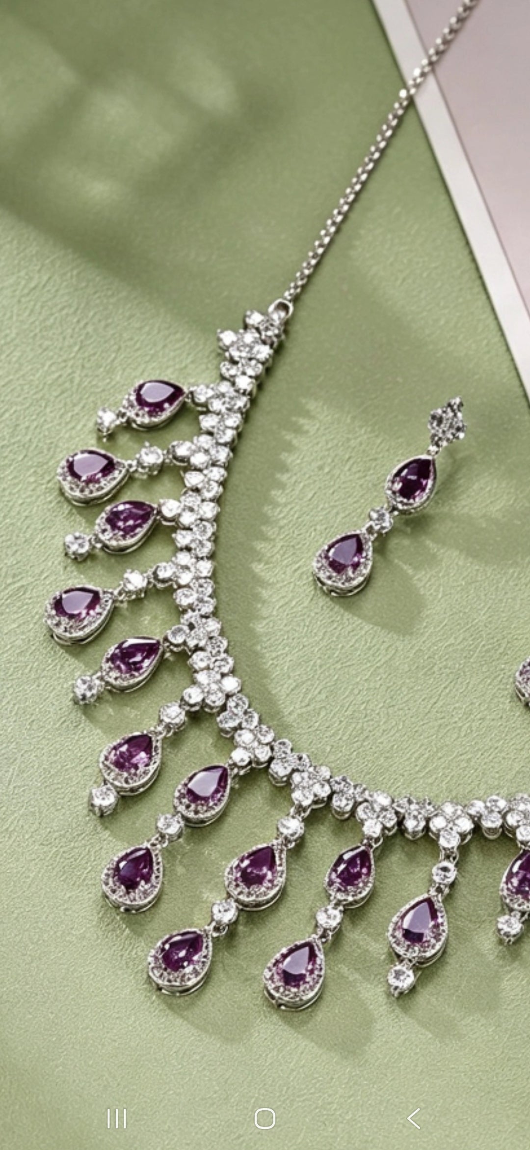 Dubai Waterfall Amethyst Necklace Earrings Set Purple Statement Jewellery