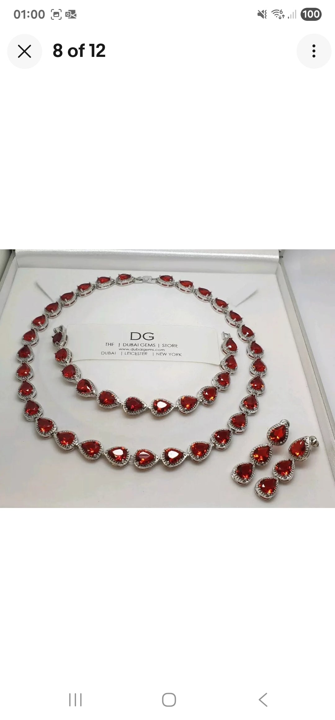 White Gold Finish Red Ruby & Created Diamond Pear-Cut Set