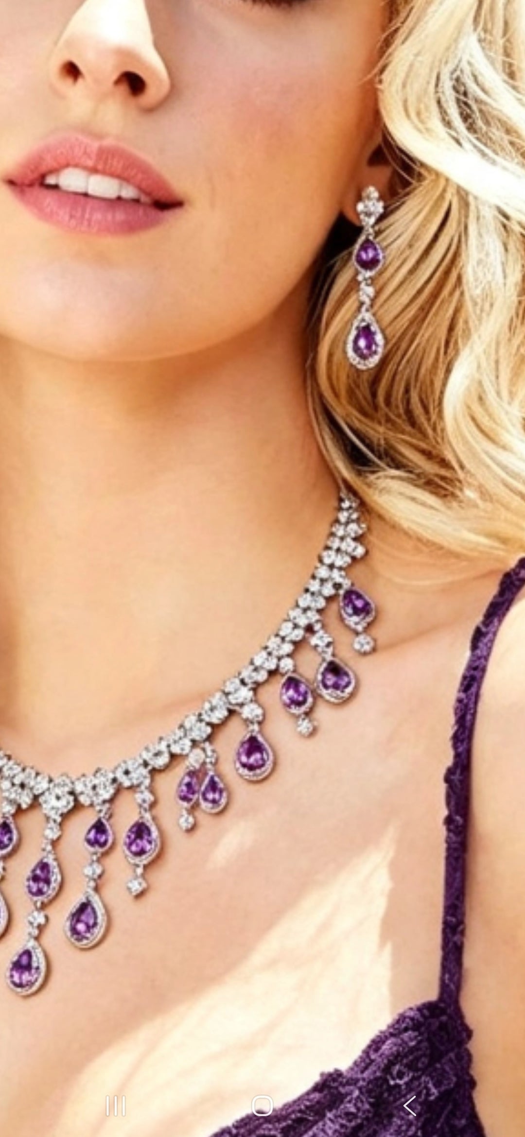 Dubai Waterfall Amethyst Necklace Earrings Set Purple Statement Jewellery