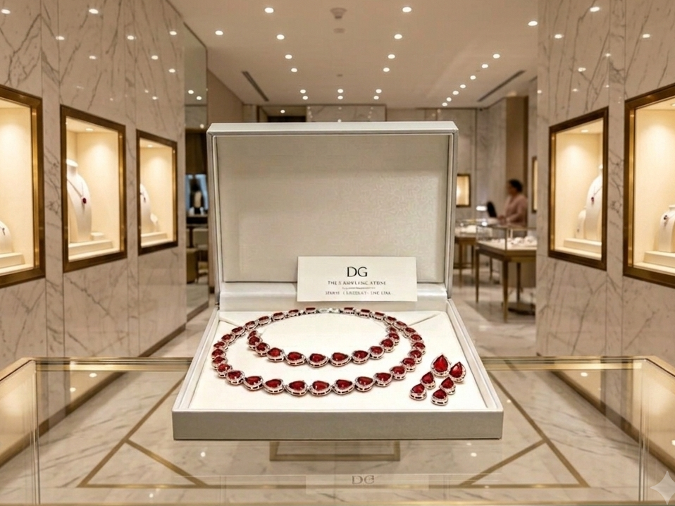 Red Ruby Tennis Necklace pearcut Created Diamond full Jewellery Set