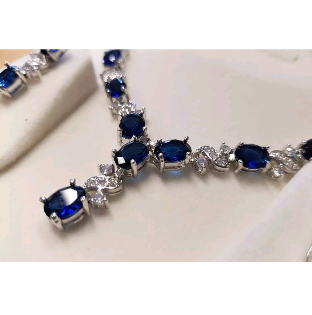 Love and Kisses Deep Blue Sapphire Jewellery Set | Necklace | Bracelet | Earrings