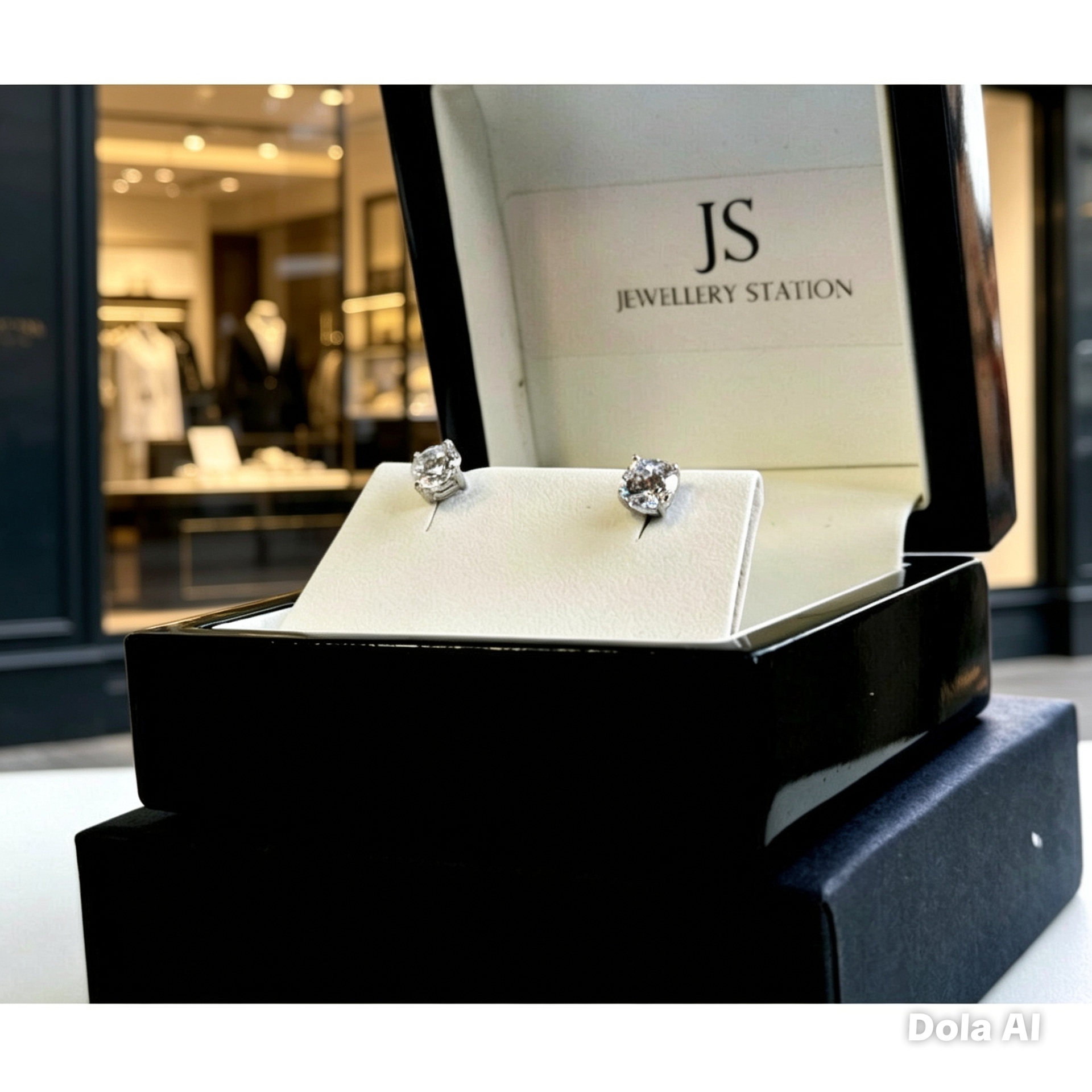 White Gold Finished Round Cut Created Diamond Stud Earrings Gift Box Included