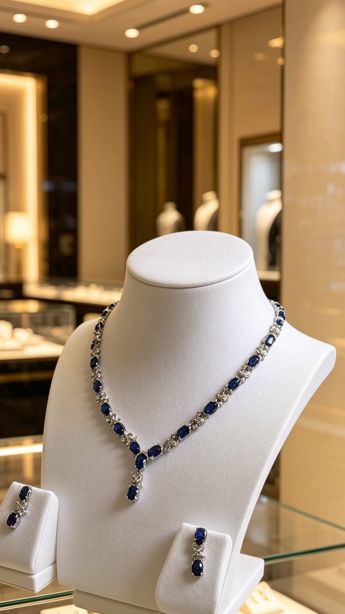 Love and Kisses reminiscence set Deep Blue Sapphire Jewellery Set Necklace Bracelet Earrings