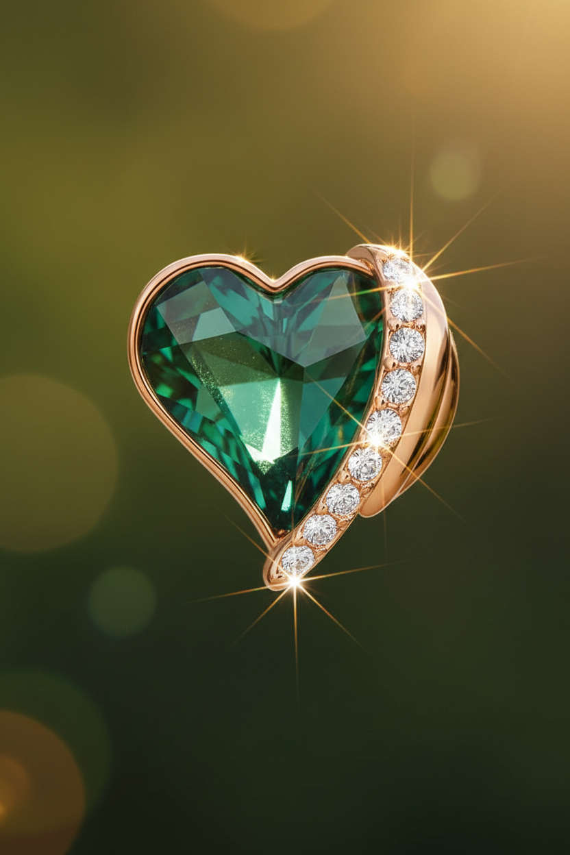 Rose Gold Emerald Heart Earrings - Outdoor, smaller