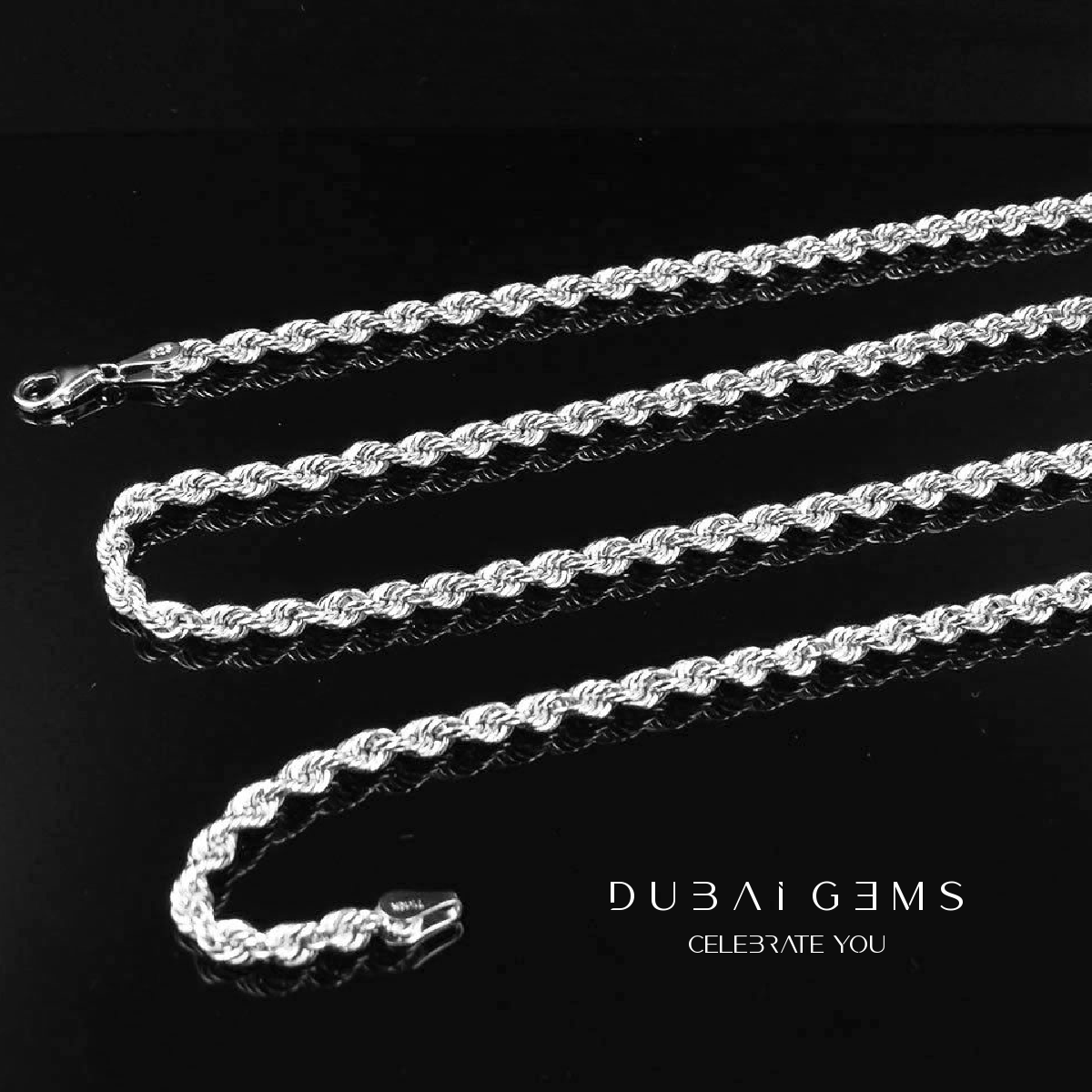 White Gold Finish 20 inch Mens Classic 4mm Rope Chain Necklace With Gift Box